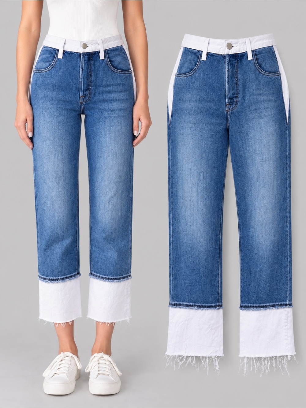 J Brand Wynne Superba High Rise Colorblock Straight Leg Jeans Blue White 30